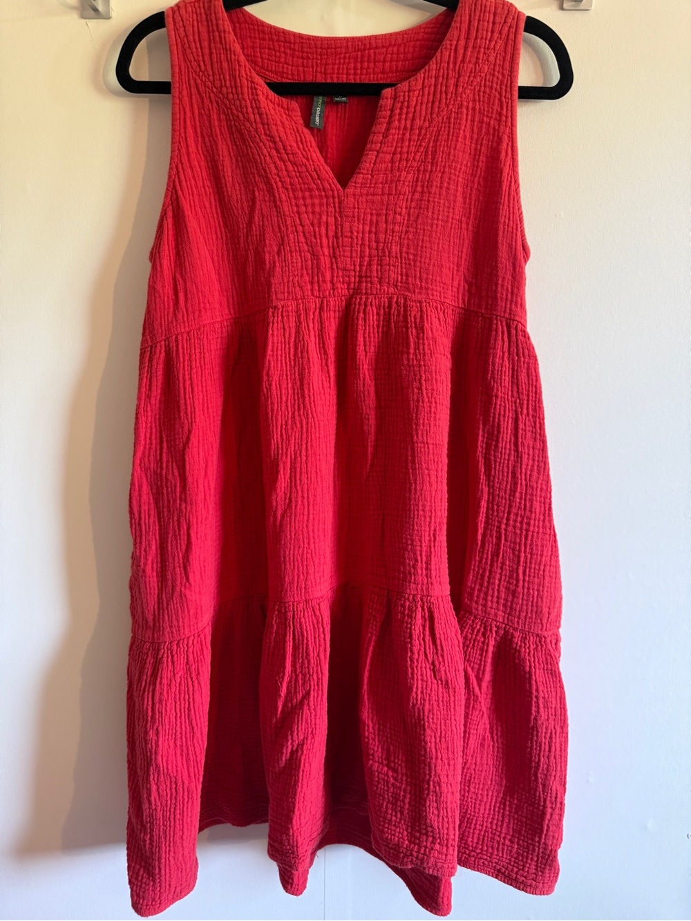 Shannon Passero Red Cotton Gauze Tiered Midi Dress Size Small Boho